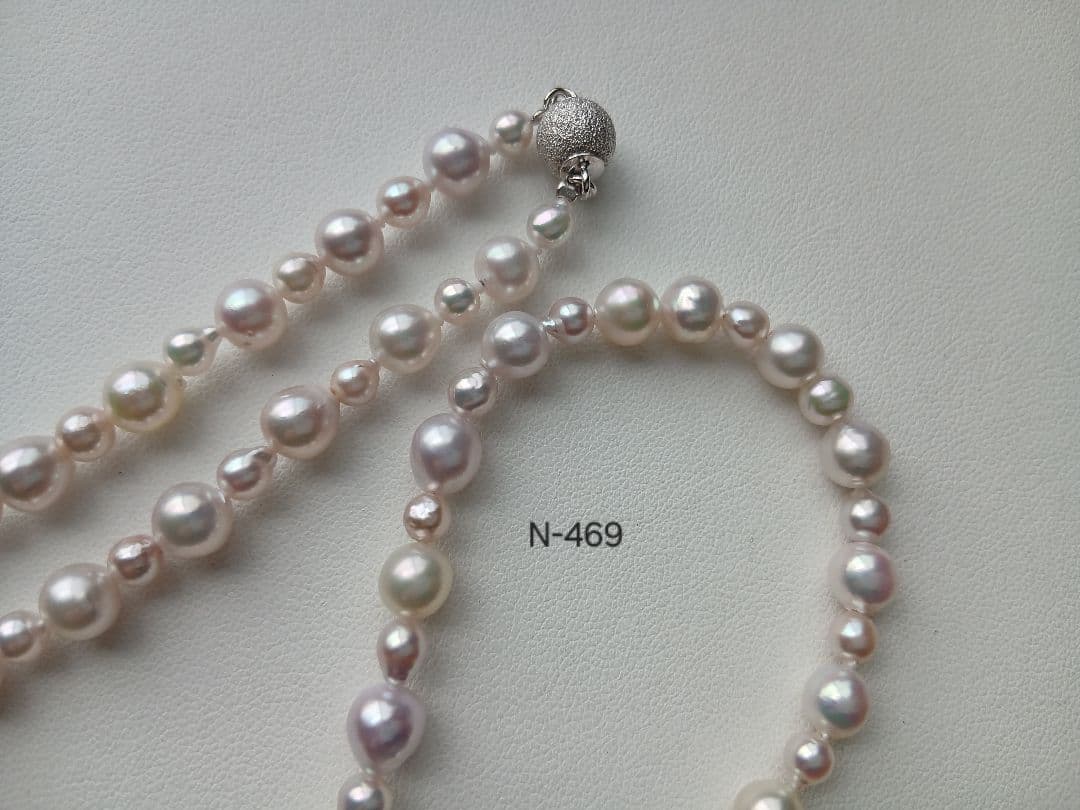 N469アコヤ真珠マルチカラーセミロングネックレス4.0～7.0㎜ 本真珠あこや