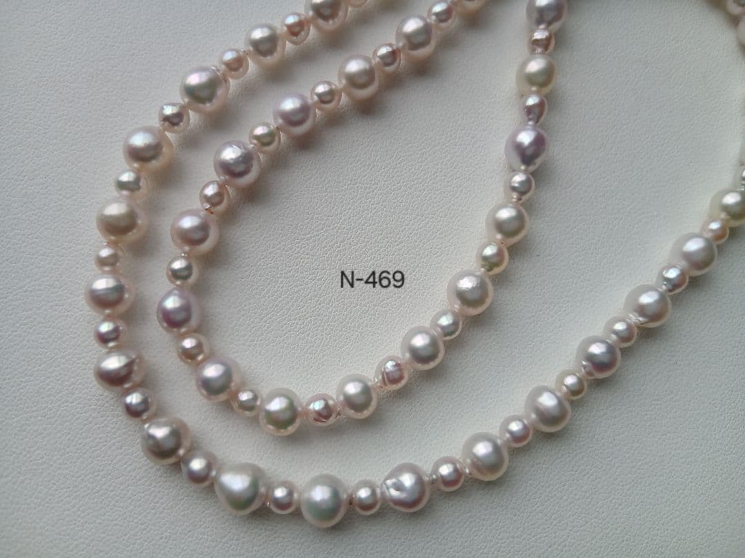 N469アコヤ真珠マルチカラーセミロングネックレス4.0～7.0㎜ 本真珠あこや