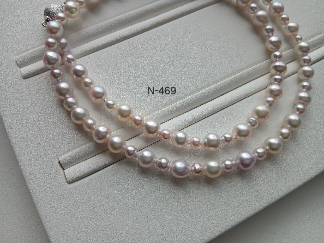N469アコヤ真珠マルチカラーセミロングネックレス4.0～7.0㎜ 本真珠あこや