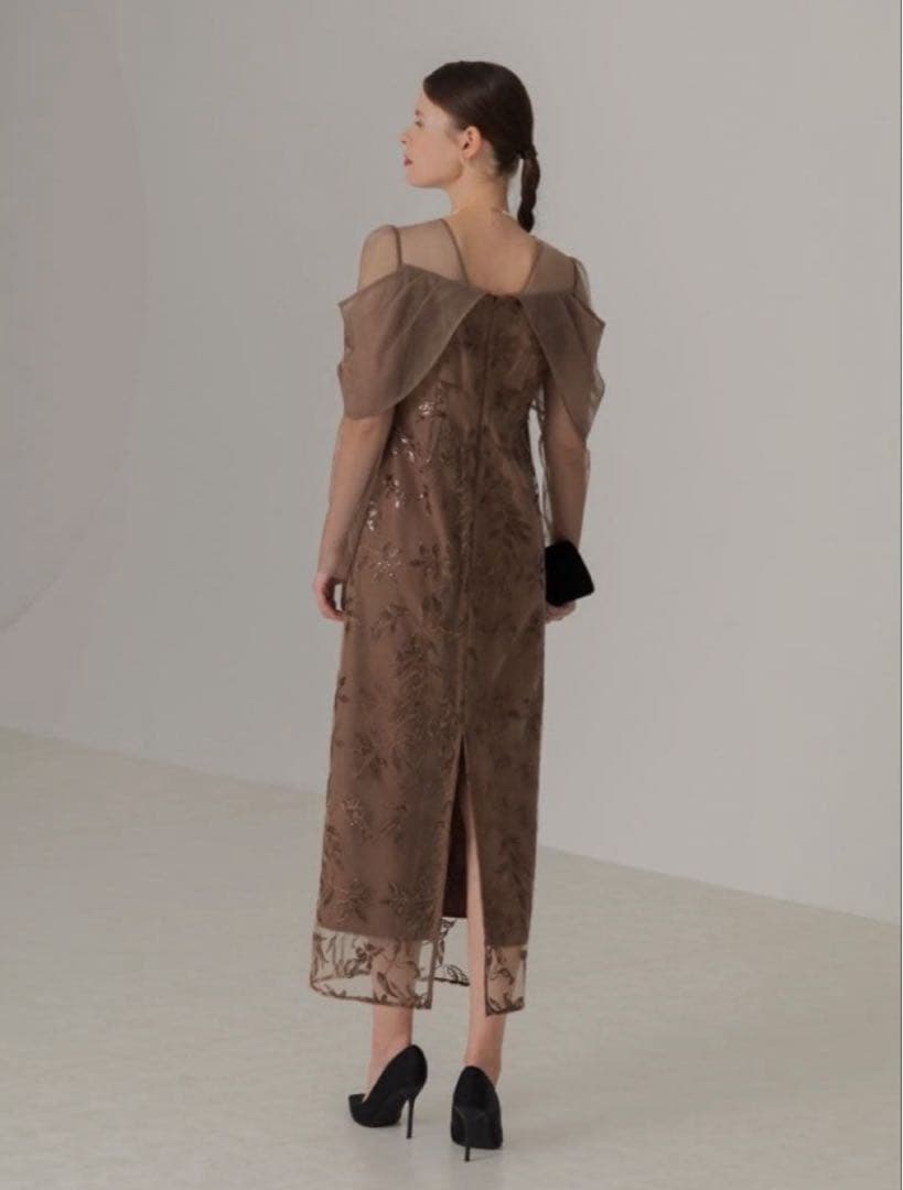 チュールロングスリーブリーフIラインワンピースドレス結婚式パーティー二次会成人式