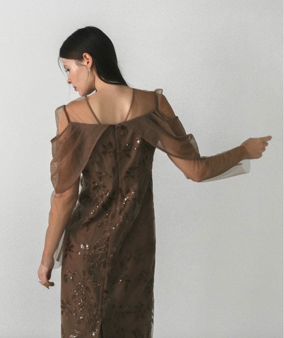 チュールロングスリーブリーフIラインワンピースドレス結婚式パーティー二次会成人式