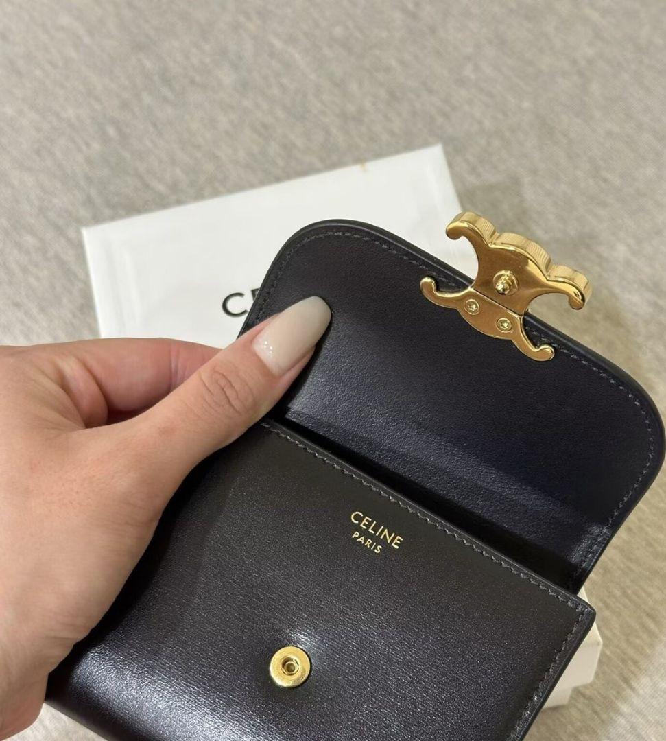 CELINE セリーヌ トリオンフ レザー 三つ折り 財布 ブラック ゴールド金