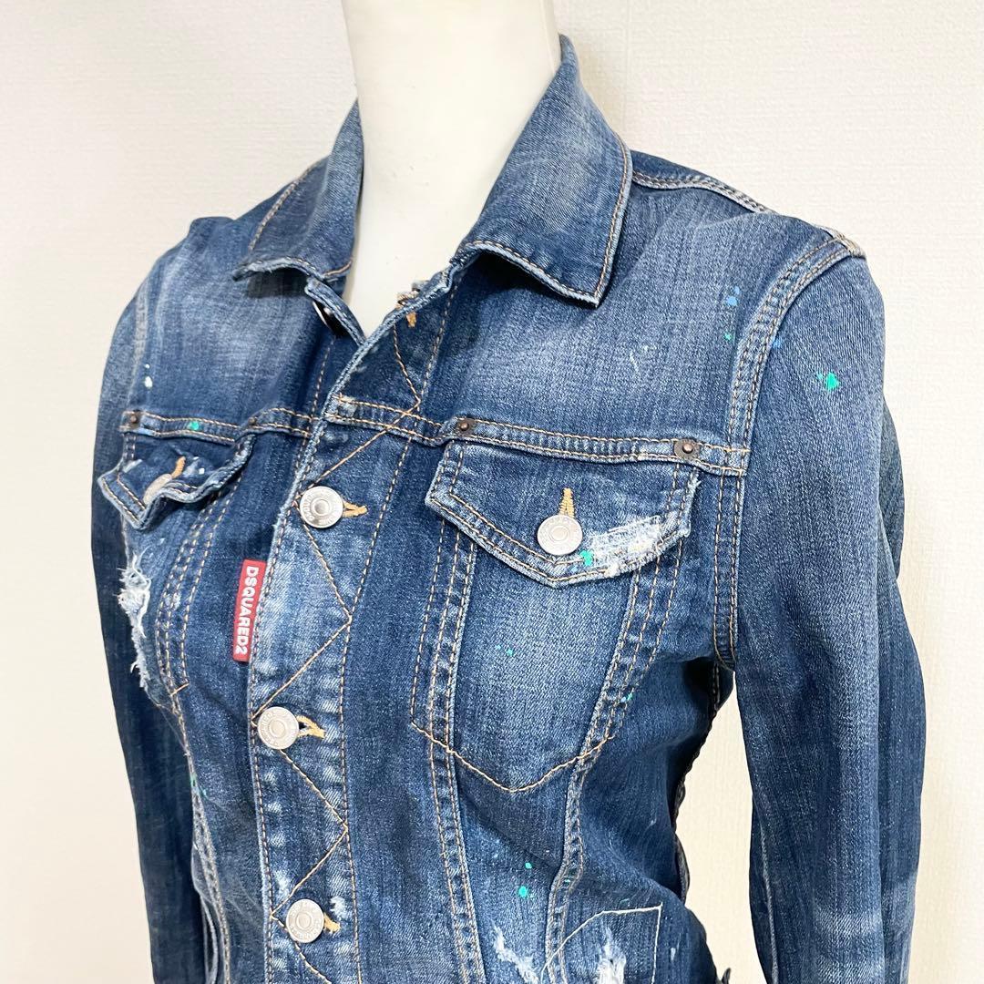ペイント加工 ディースクエアード ジージャン デニムジャケット ダメージ リペア
