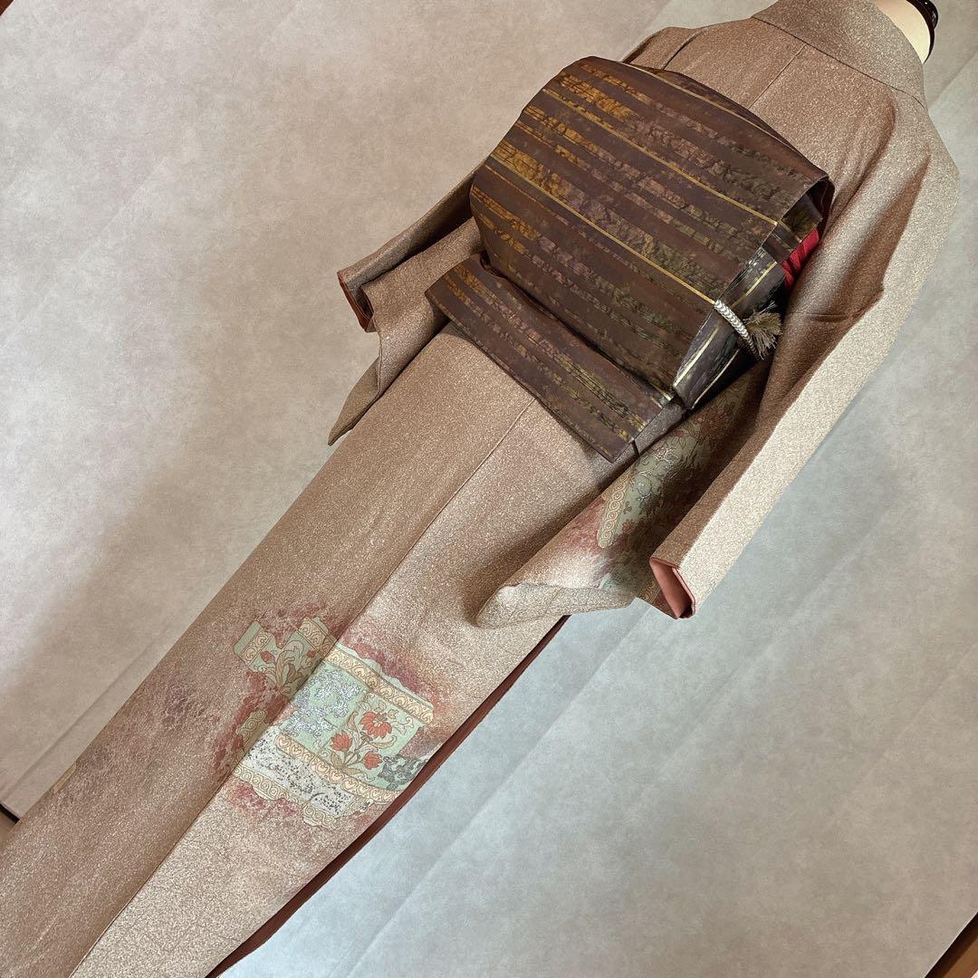 〈長襦袢➕〉訪問着　フルセット　着物　正絹　卒業式　オリエンタル　唐草　J10