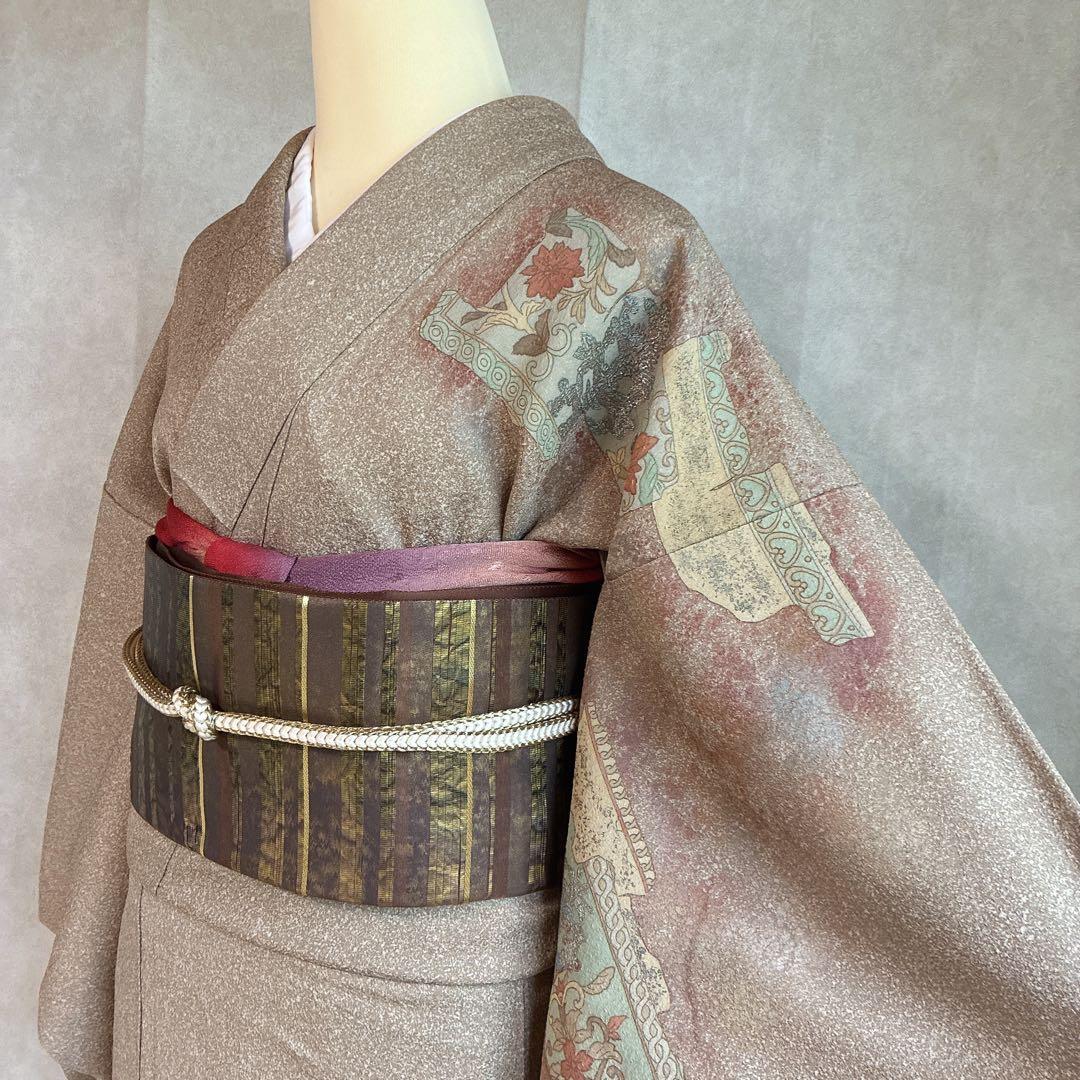 〈長襦袢➕〉訪問着　フルセット　着物　正絹　卒業式　オリエンタル　唐草　J10