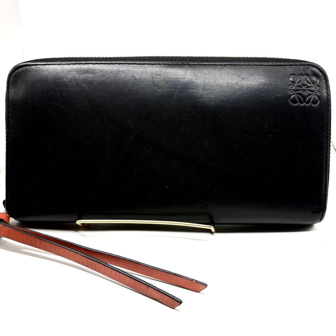 希少 LOEWE アナグラム ブラック レインボー ラウンドファスナー 長財布