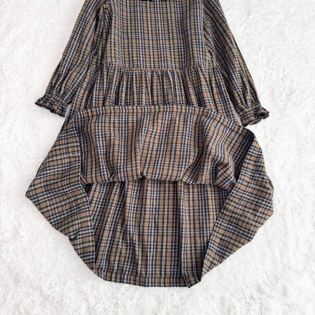 【ピンクハウス 】パフスリーブ　ワンピース チェック ネル素材 フリル　ガーリー