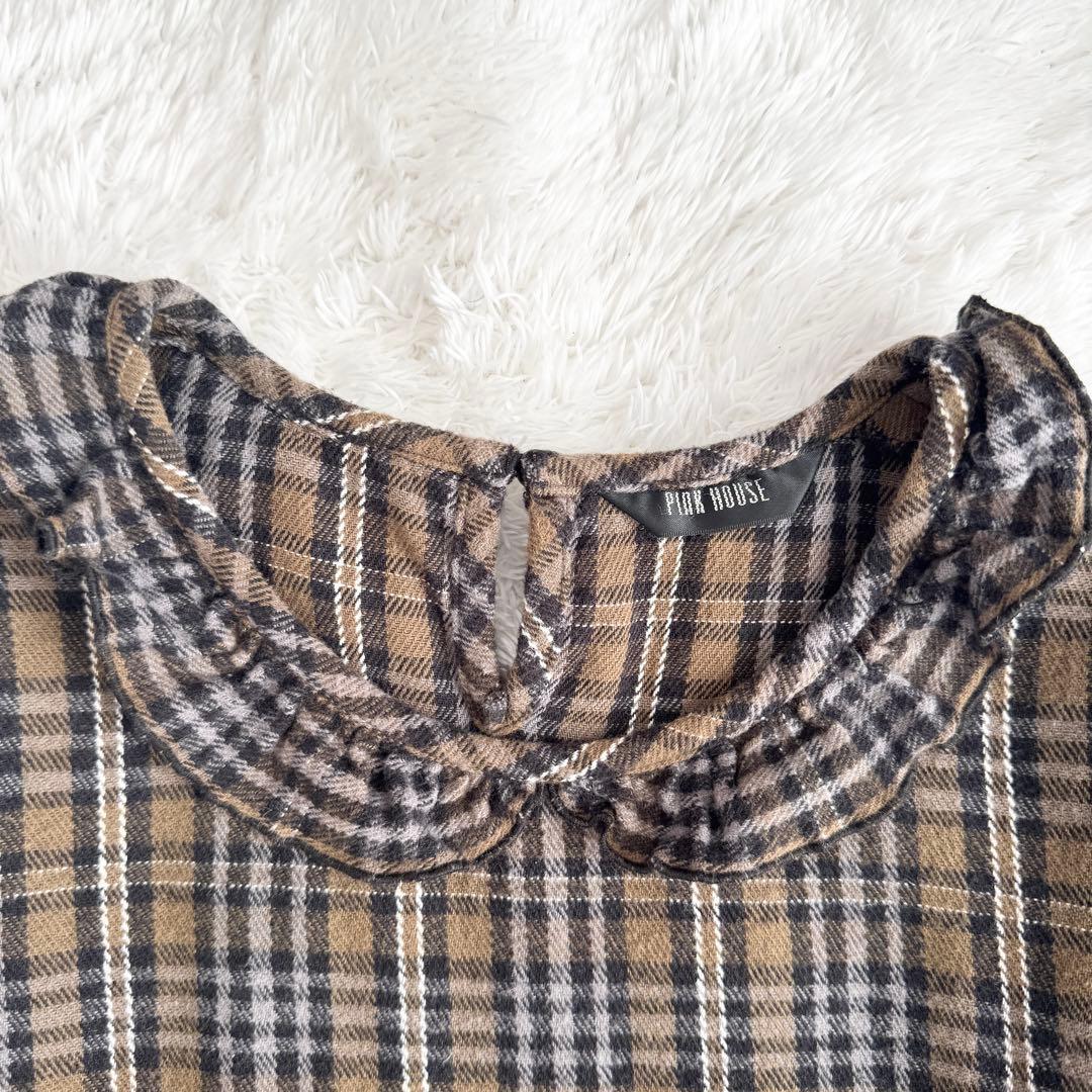 【ピンクハウス 】パフスリーブ　ワンピース チェック ネル素材 フリル　ガーリー