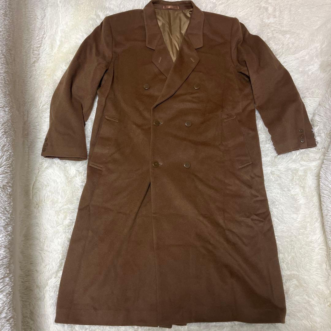 【極美品】カシミヤ混 ダブルチェスターコート ロング丈 L 茶 日本製 極暖