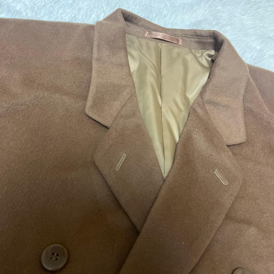 【極美品】カシミヤ混 ダブルチェスターコート ロング丈 L 茶 日本製 極暖