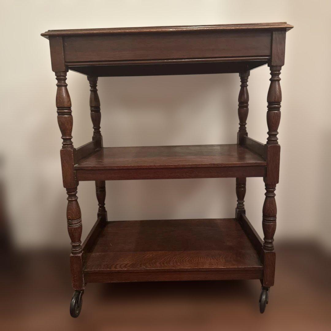 ロイズアンティークス 木製キャスター付き サイドテーブル 3段 英国アンティーク