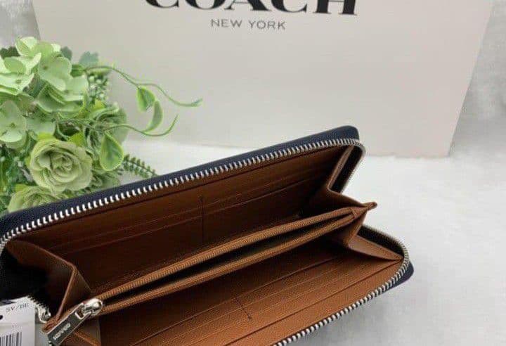 新品未使用コーチ長財布ネイビー花柄フラワーレディースメンズ送料無料即日発送