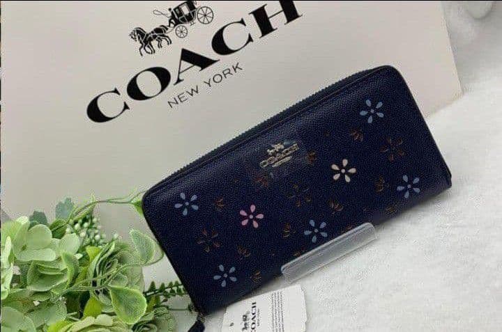 新品未使用コーチ長財布ネイビー花柄フラワーレディースメンズ送料無料即日発送