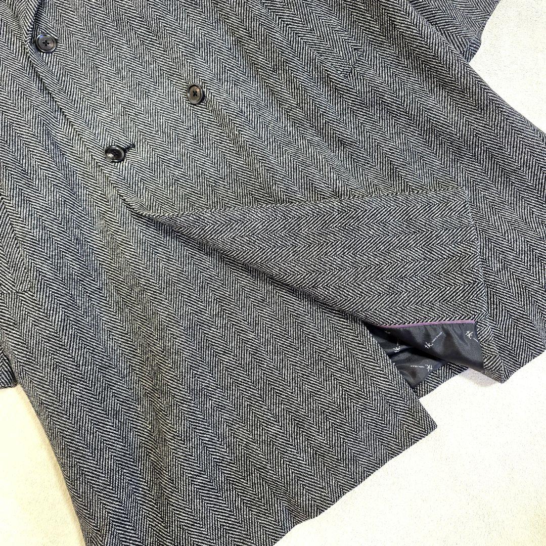 極美品 タケオキクチ ダブルチェスターコート ヘリンボーン ロゴ総柄 グレー