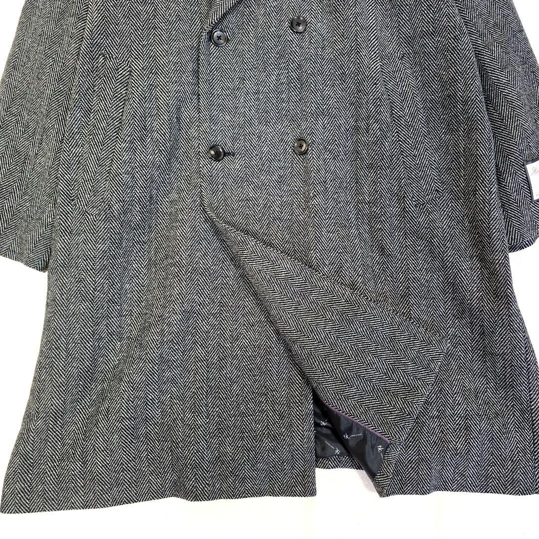 極美品 タケオキクチ ダブルチェスターコート ヘリンボーン ロゴ総柄 グレー
