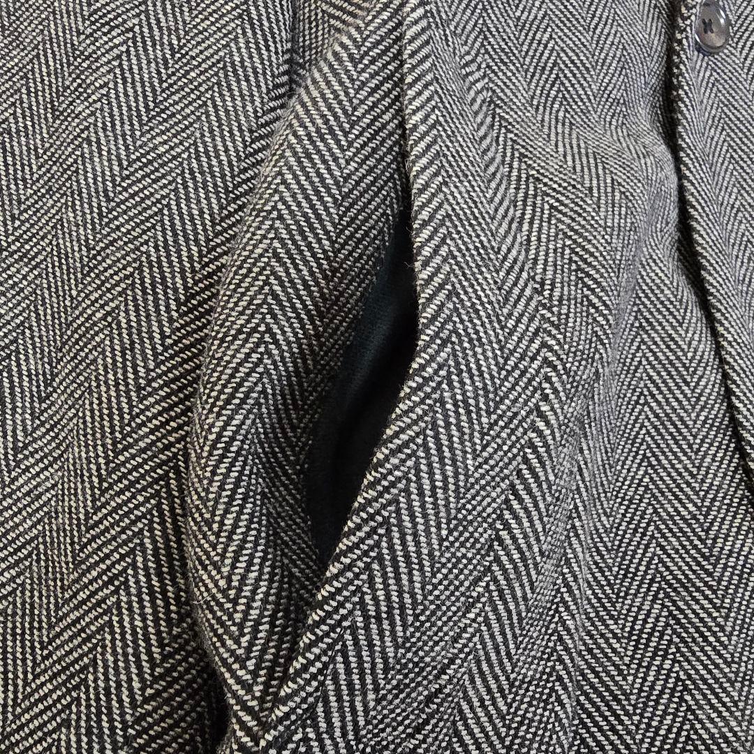 極美品 タケオキクチ ダブルチェスターコート ヘリンボーン ロゴ総柄 グレー