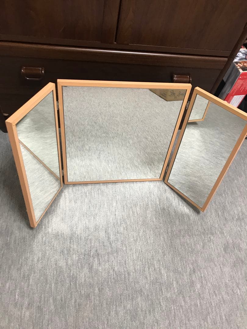 三面鏡　卓上　折りたたみ式　木製