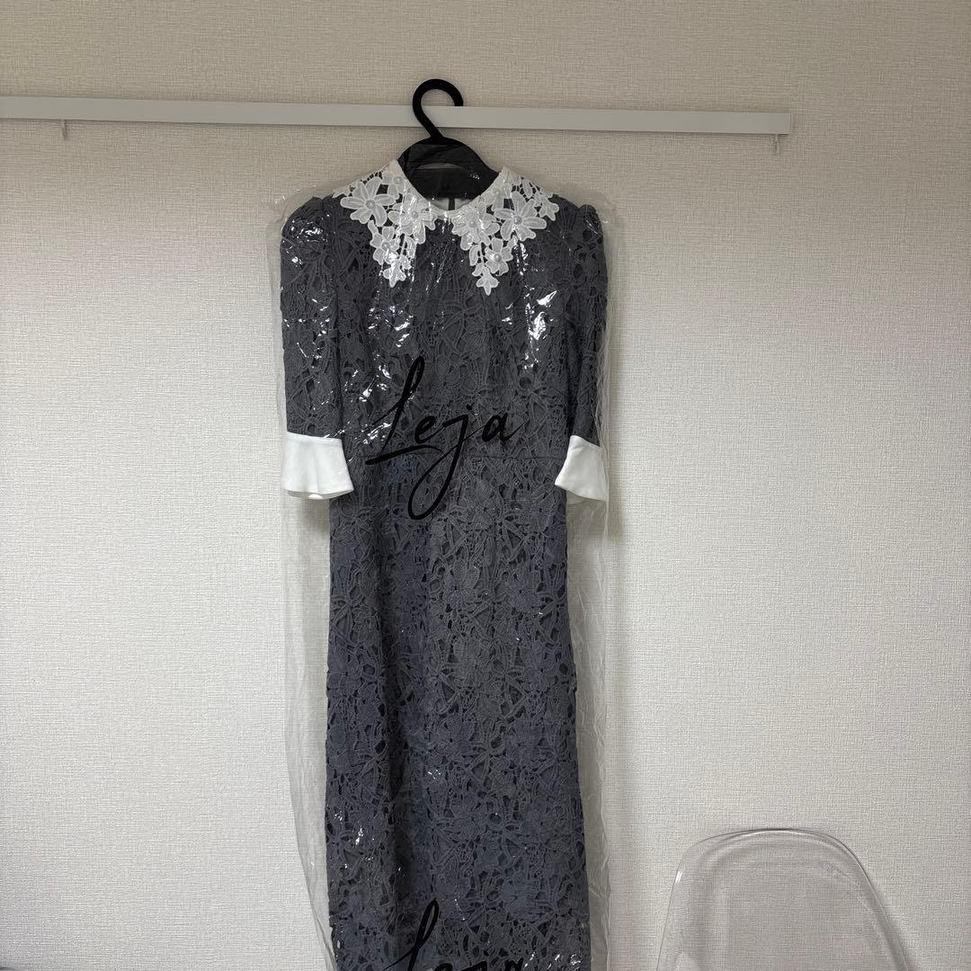 Leja 花柄レースカラースパンコールAラインワンピースドレス