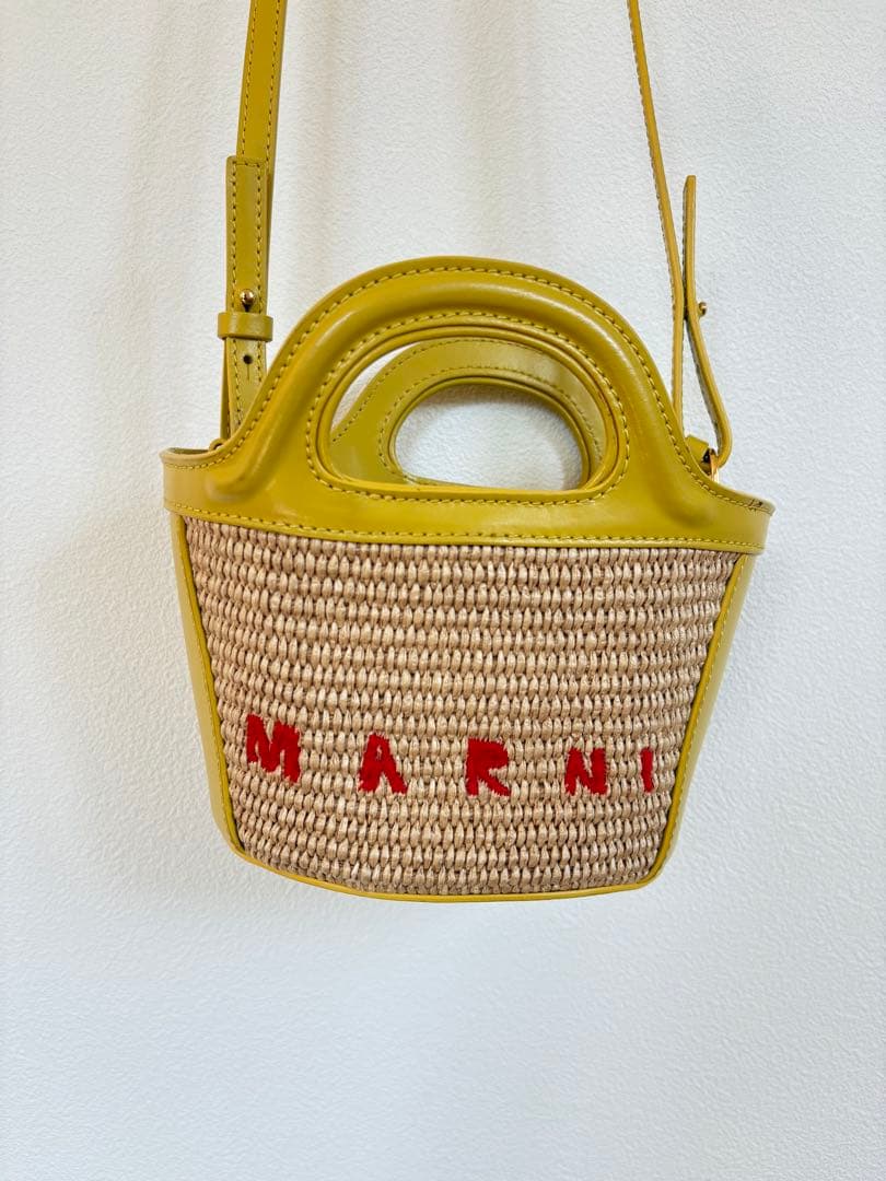 林檎⭐︎ストロー レザー バッグ　マルニ　ショルダーバッグ　カゴバック