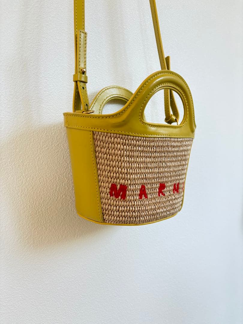 林檎⭐︎ストロー レザー バッグ　マルニ　ショルダーバッグ　カゴバック