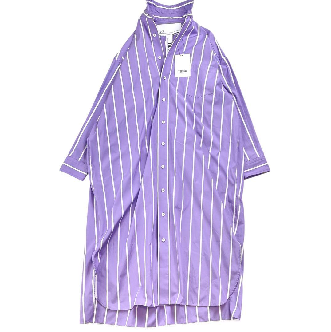 未使用タグ付 TICCA ストライプシャツワンピース SOMELOS パープル