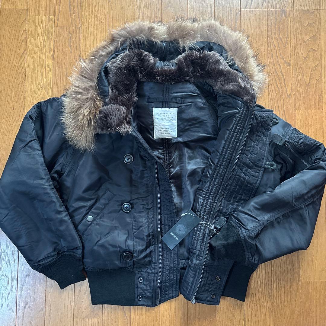 ヒューストン　N-2B ブラック　天然ファー使用