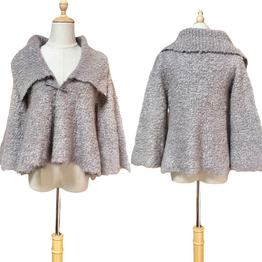 タグ付【シビラ】モヘアウールシャギーカーディガン☆ポンチョ☆Ｖネック☆グレー☆M