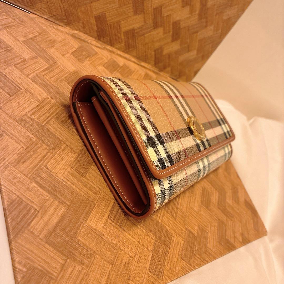 【未使用】バーバリー チェックコンチネンタルウォレット アーカイブベージュ