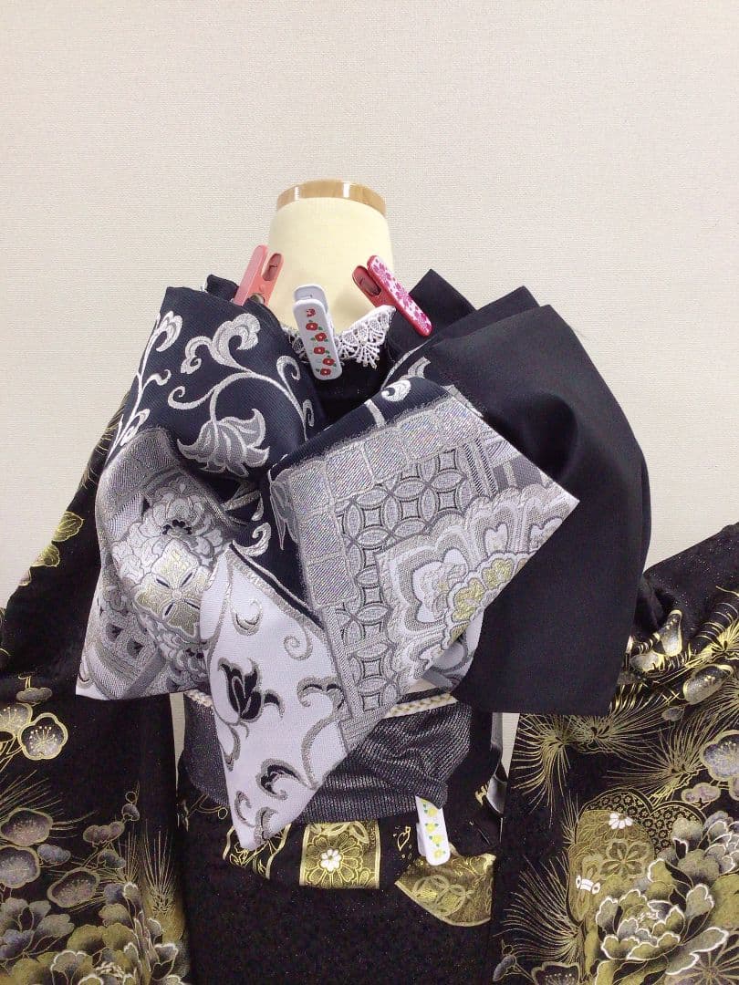 【157~170センチぐらいの方が適応サイズ】振袖以外のフルセット　黒×金