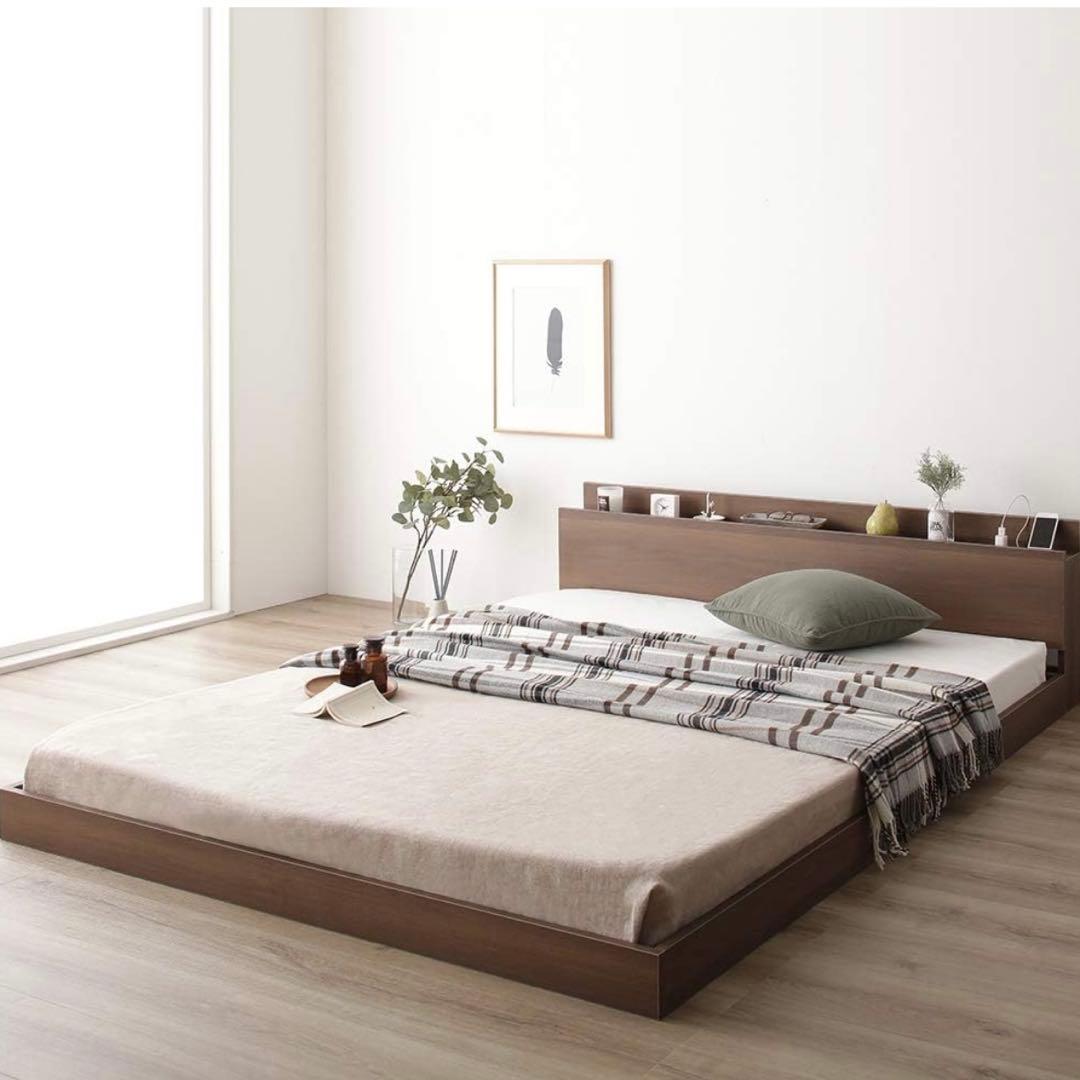 ベッド セミダブル ベッドフレーム ローベッド すのこ ブラウン 棚 セントル