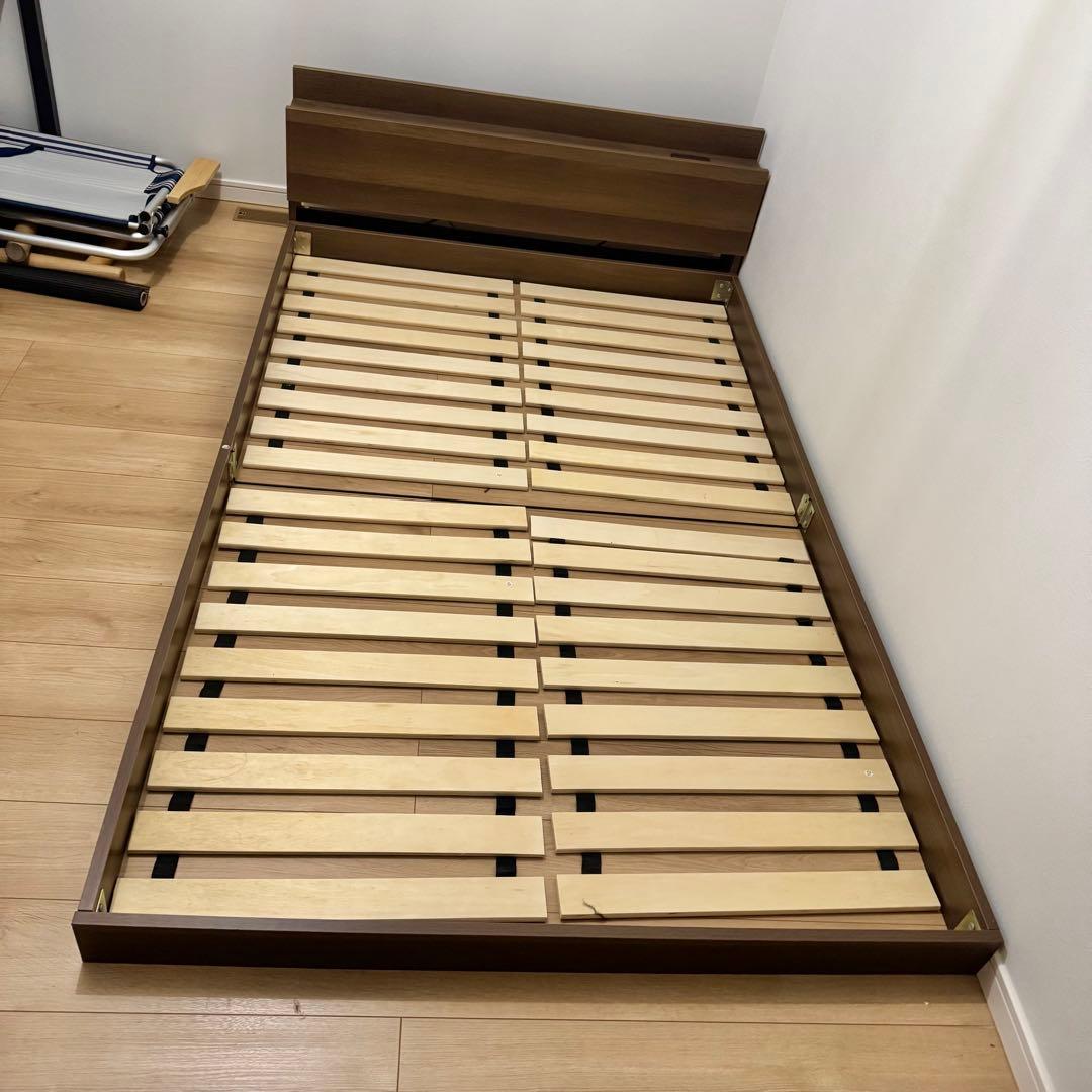 ベッド セミダブル ベッドフレーム ローベッド すのこ ブラウン 棚 セントル