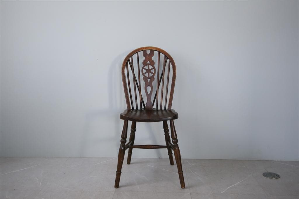 英国アンティーク木製ホイールバックチェア/ダイニングイス/椅子(91-203-1