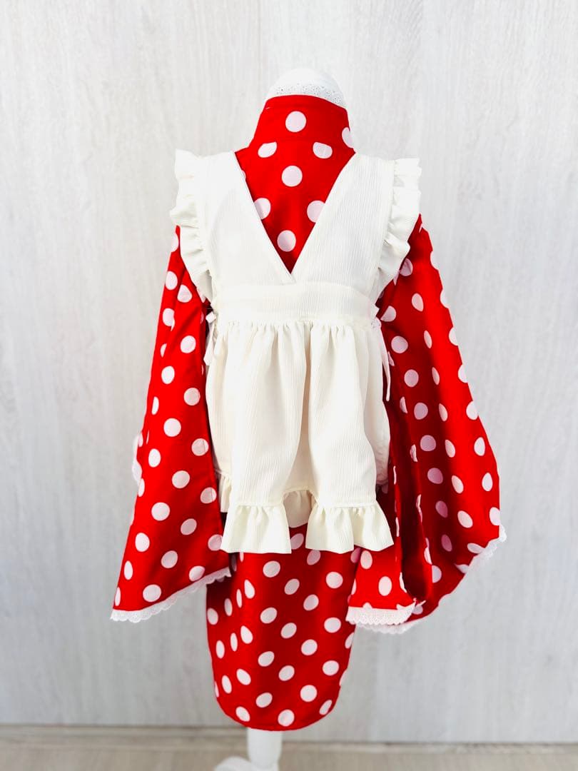 再販　七五三 3歳着物　ミニーちゃん風赤と白の水玉模様　ハンドメイド