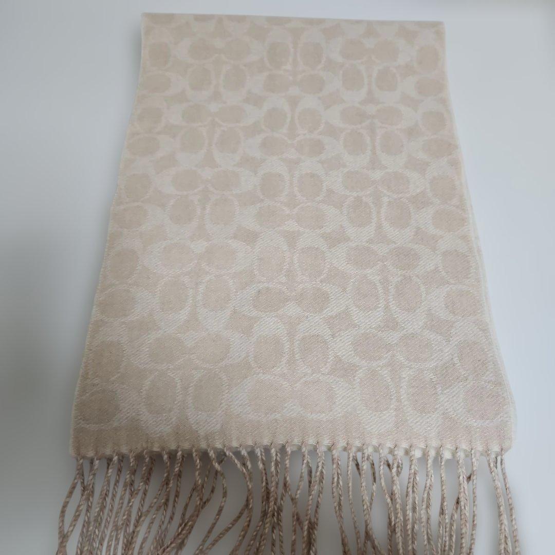 COACH カシミヤ100% ストール ベージュ 大判 レディース 高級素材