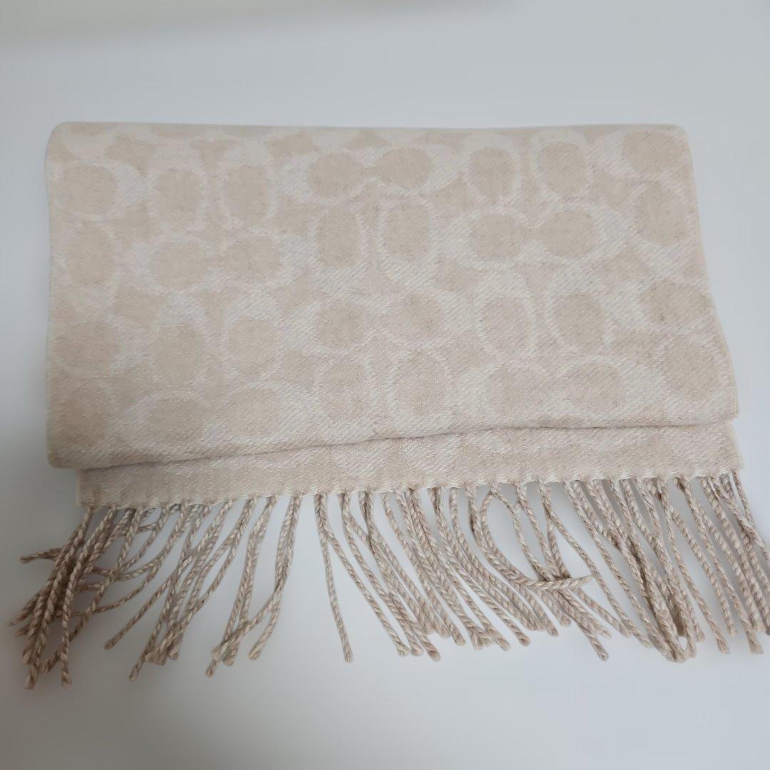 COACH カシミヤ100% ストール ベージュ 大判 レディース 高級素材