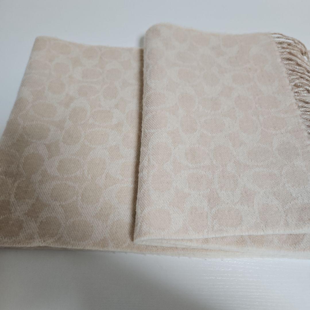 COACH カシミヤ100% ストール ベージュ 大判 レディース 高級素材