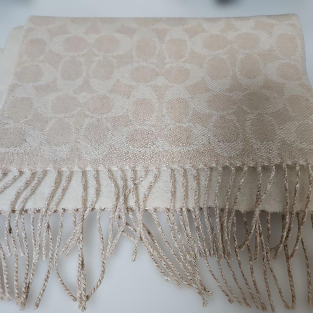 COACH カシミヤ100% ストール ベージュ 大判 レディース 高級素材