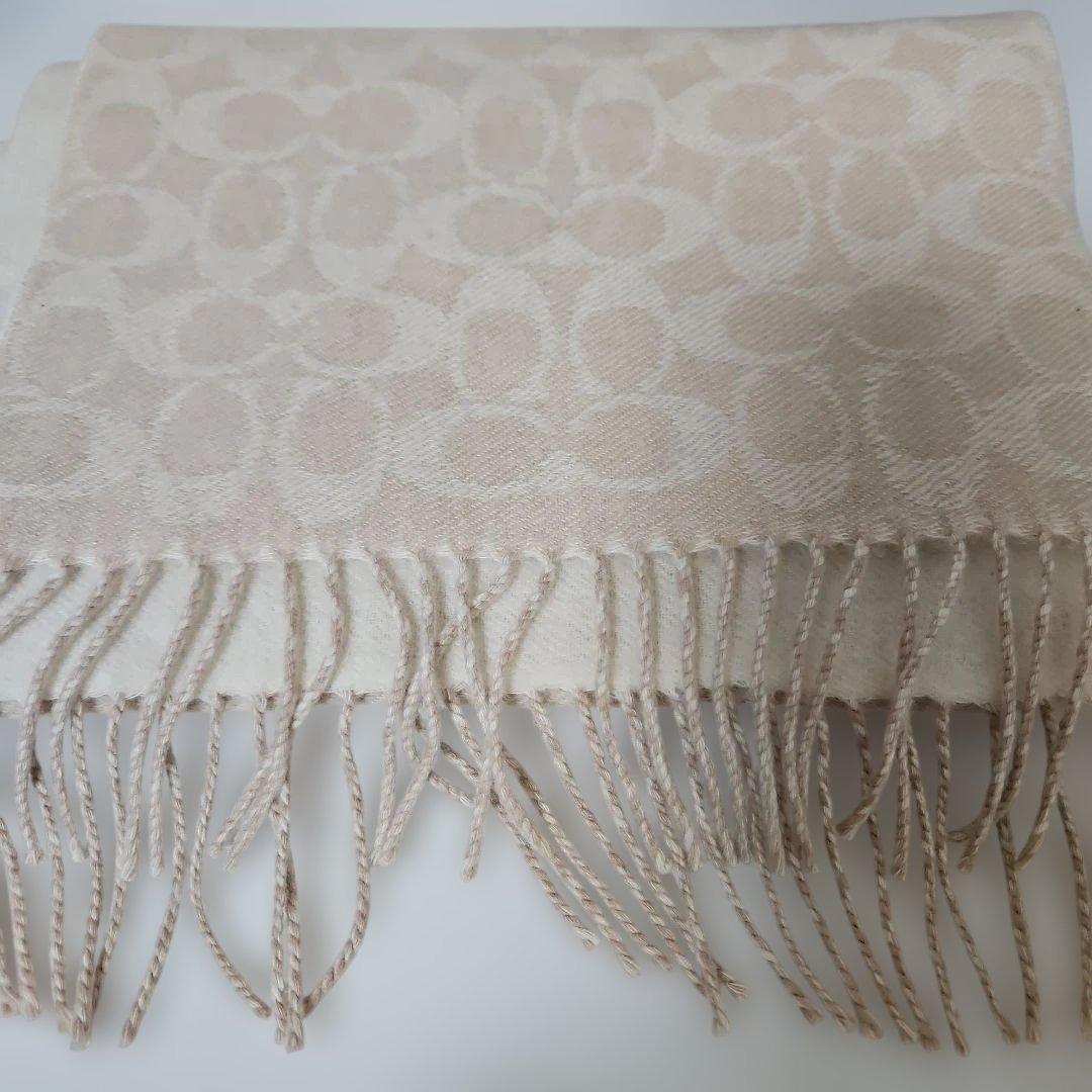 COACH カシミヤ100% ストール ベージュ 大判 レディース 高級素材