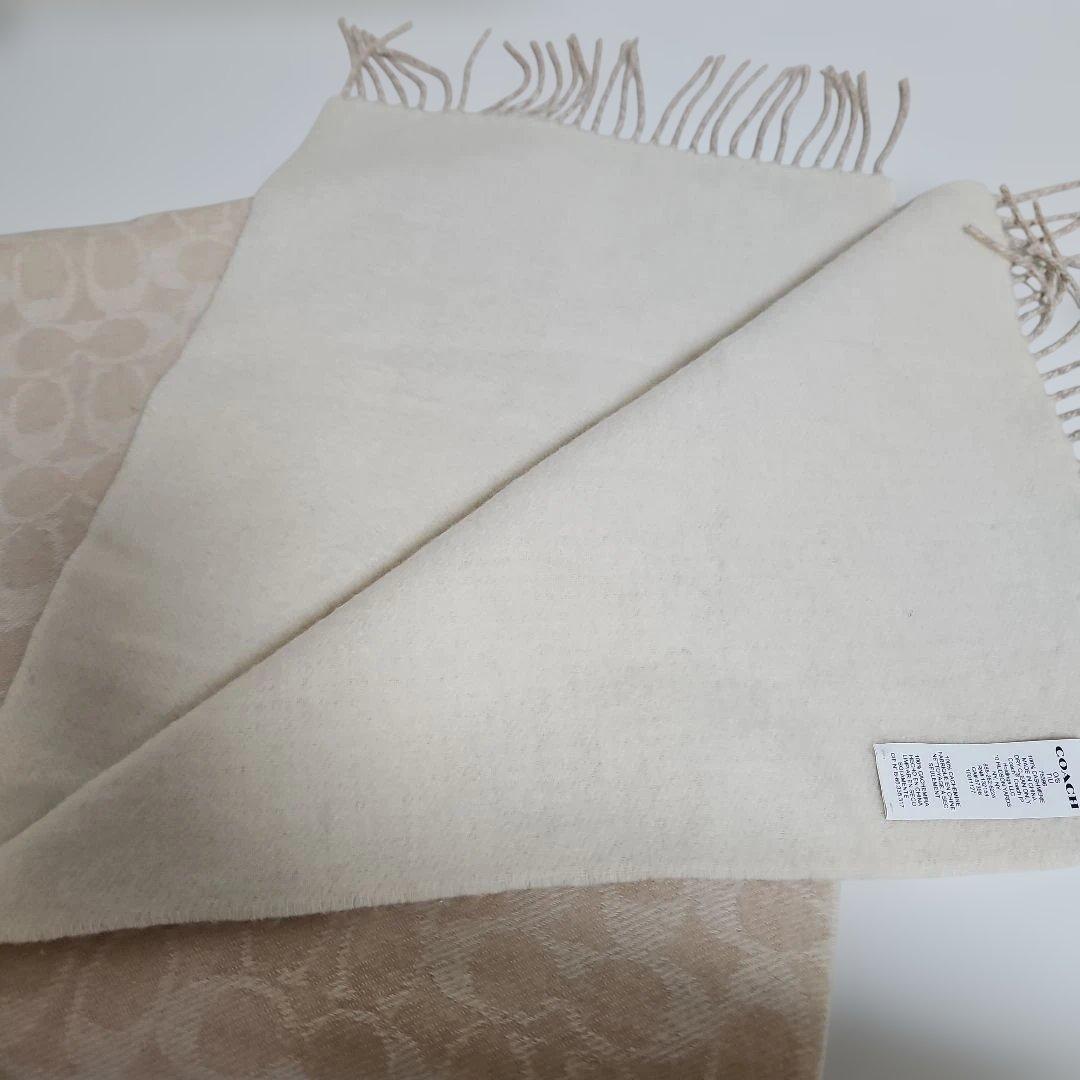 COACH カシミヤ100% ストール ベージュ 大判 レディース 高級素材