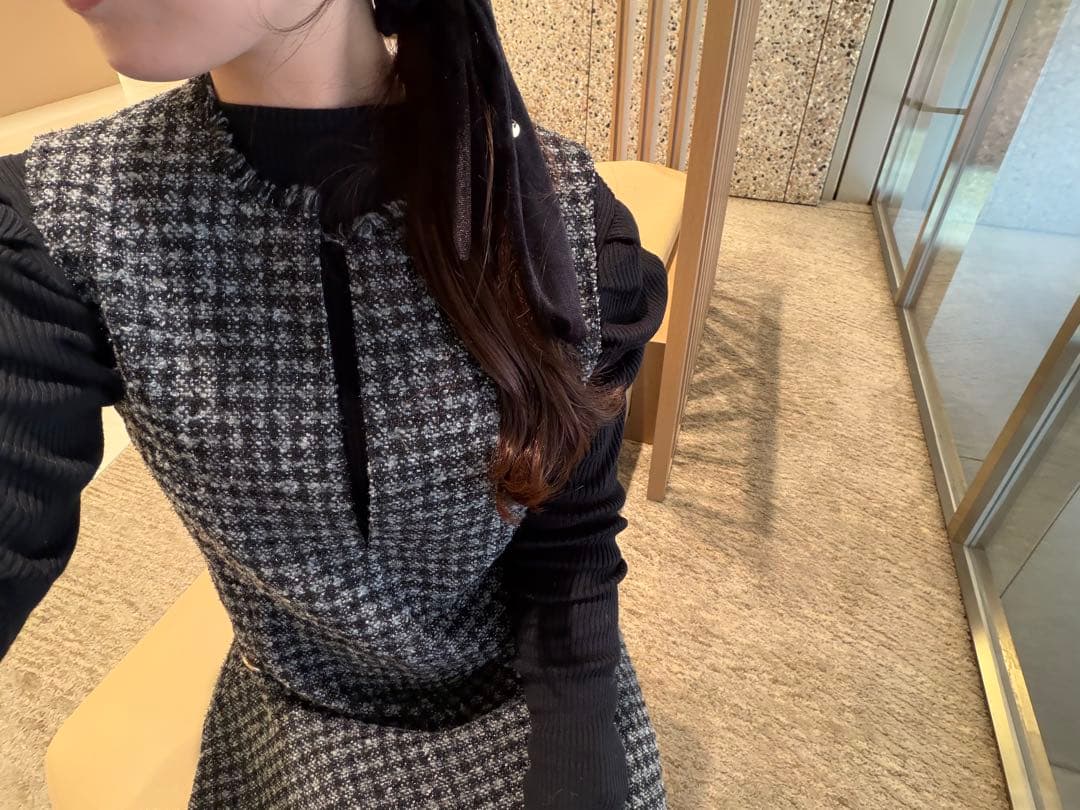 Rirandture ツィードフレアヘムジャンスカ チャコールグレー