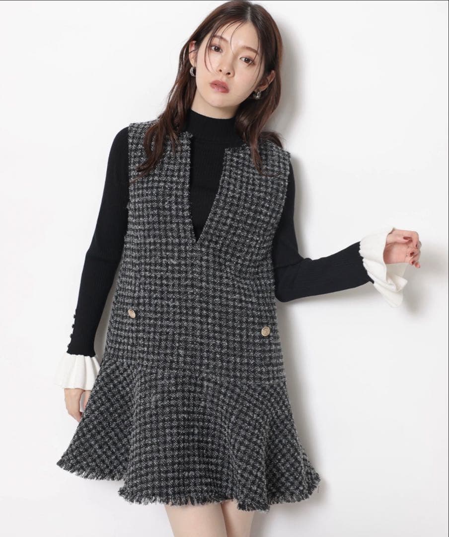 Rirandture ツィードフレアヘムジャンスカ チャコールグレー