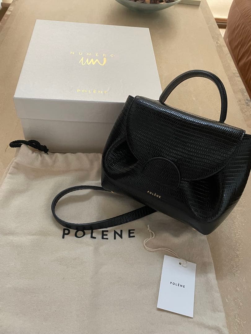 POLÈNE numero un nanoクロコ型押しレザー ショルダーバッグ