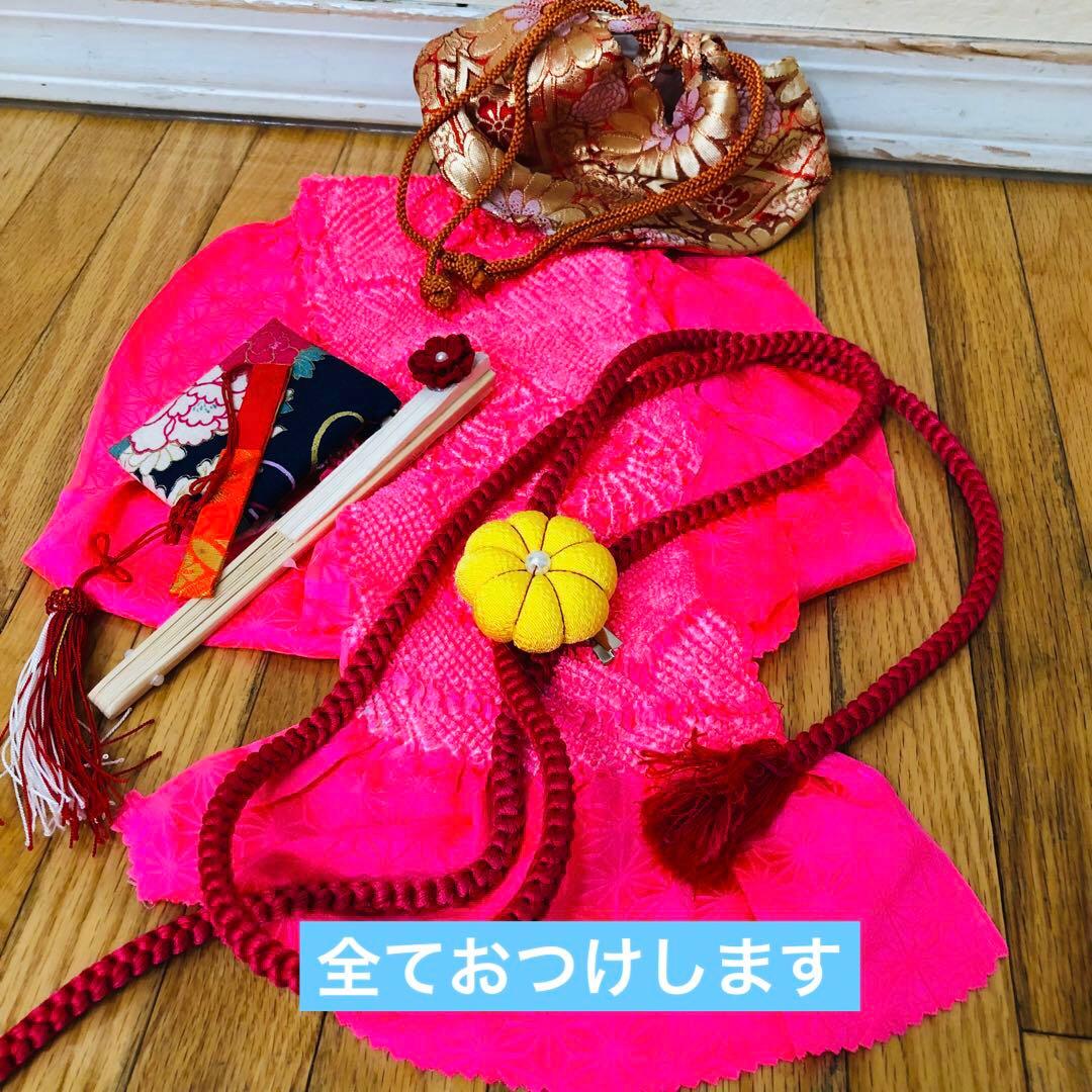 七五三 七歳‼️豪華正絹赤×黒ラメキラキラ‼️手毬熨斗金彩煌びやか際立つフルセット