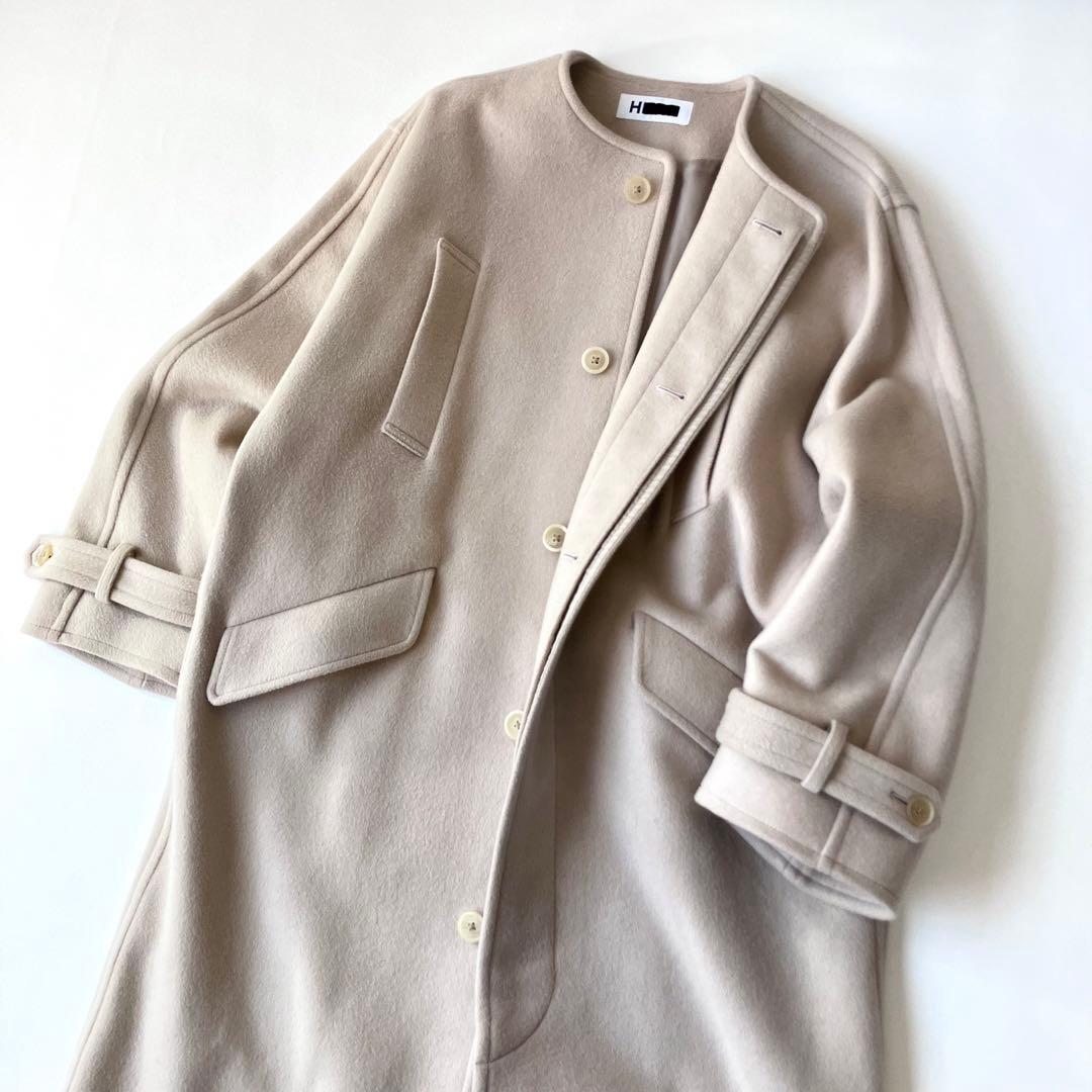 極美品 エイチ BY 7.9万円 ライトメルトンコート ライトベージュ ゆったり