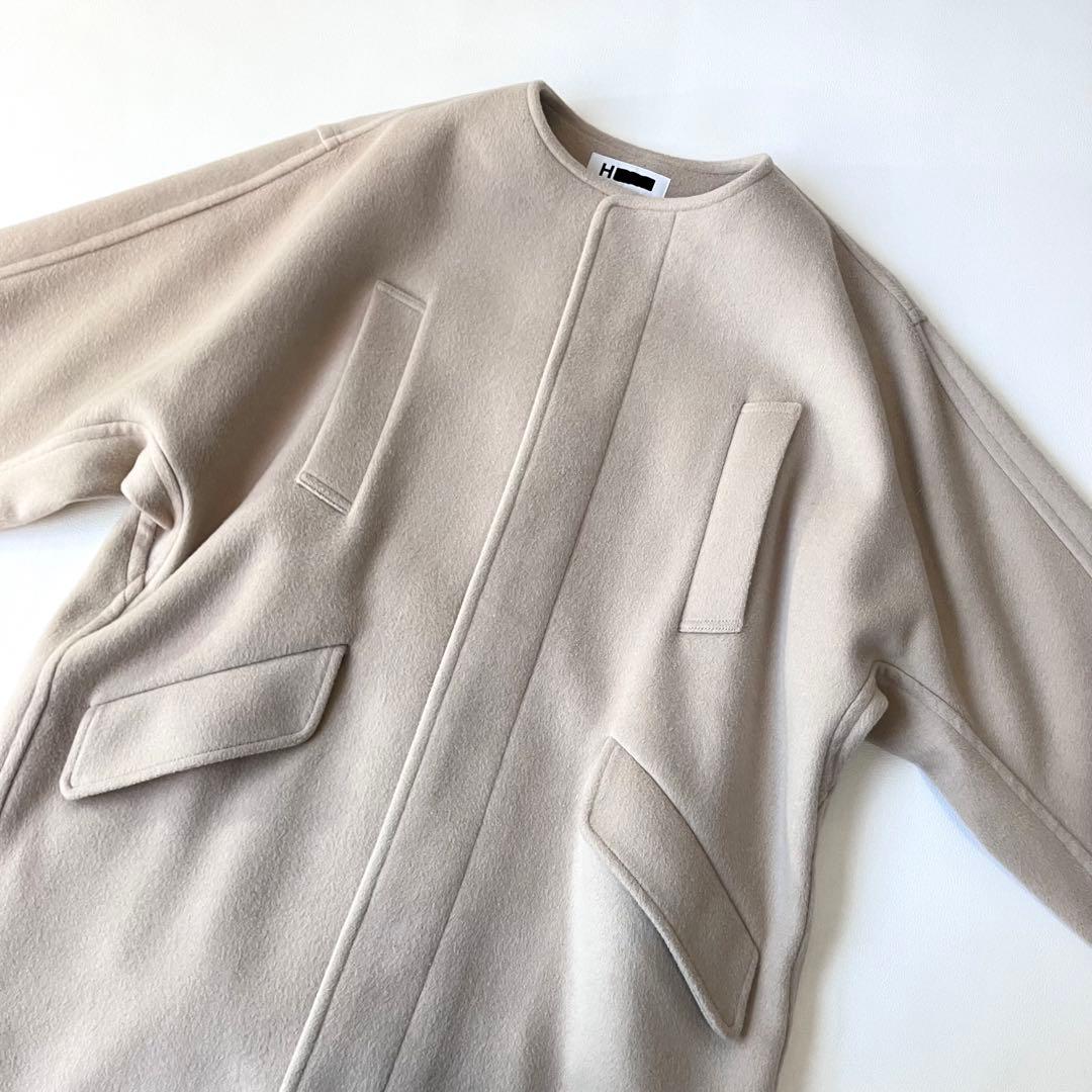 極美品 エイチ BY 7.9万円 ライトメルトンコート ライトベージュ ゆったり