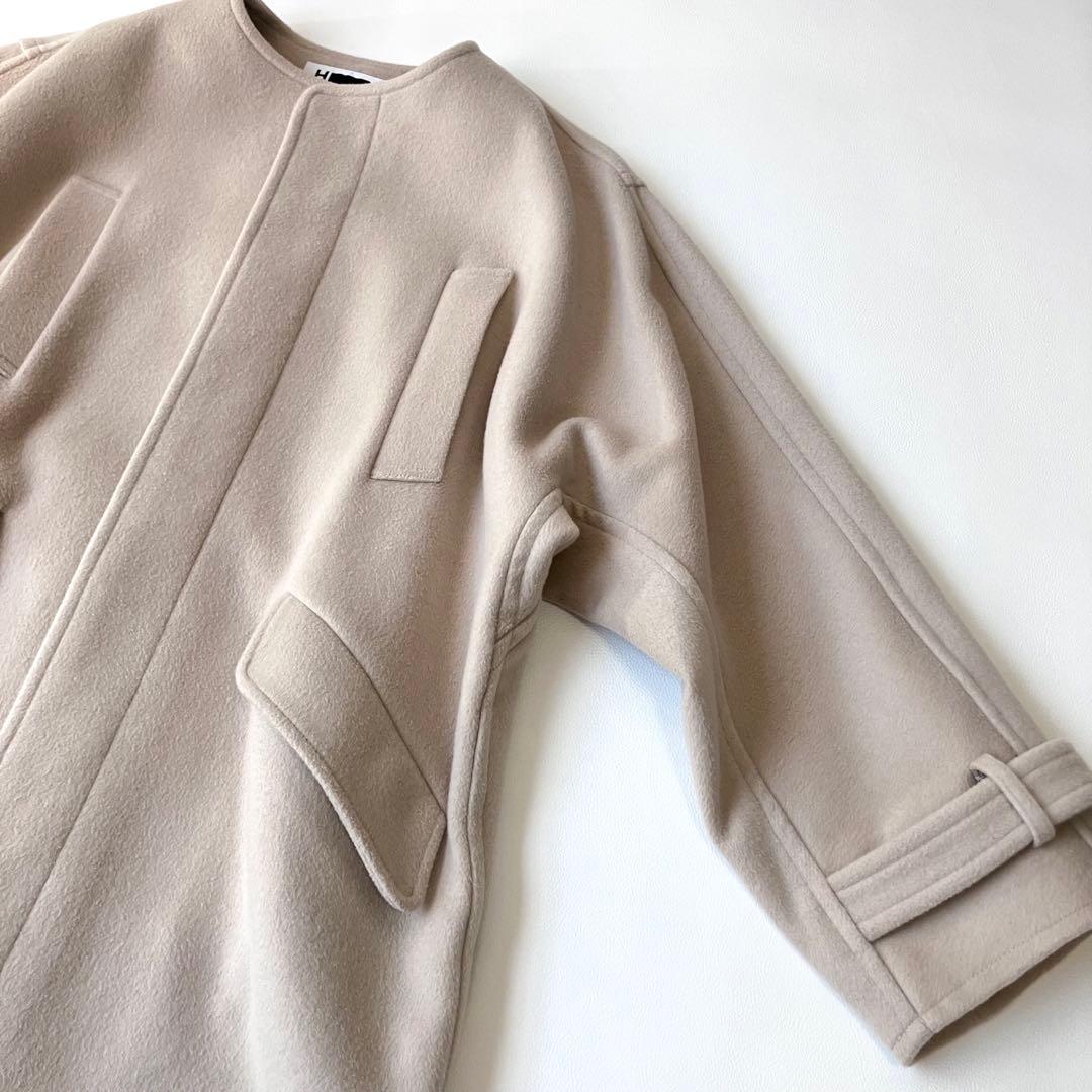 極美品 エイチ BY 7.9万円 ライトメルトンコート ライトベージュ ゆったり