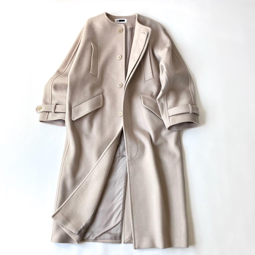 極美品 エイチ BY 7.9万円 ライトメルトンコート ライトベージュ ゆったり
