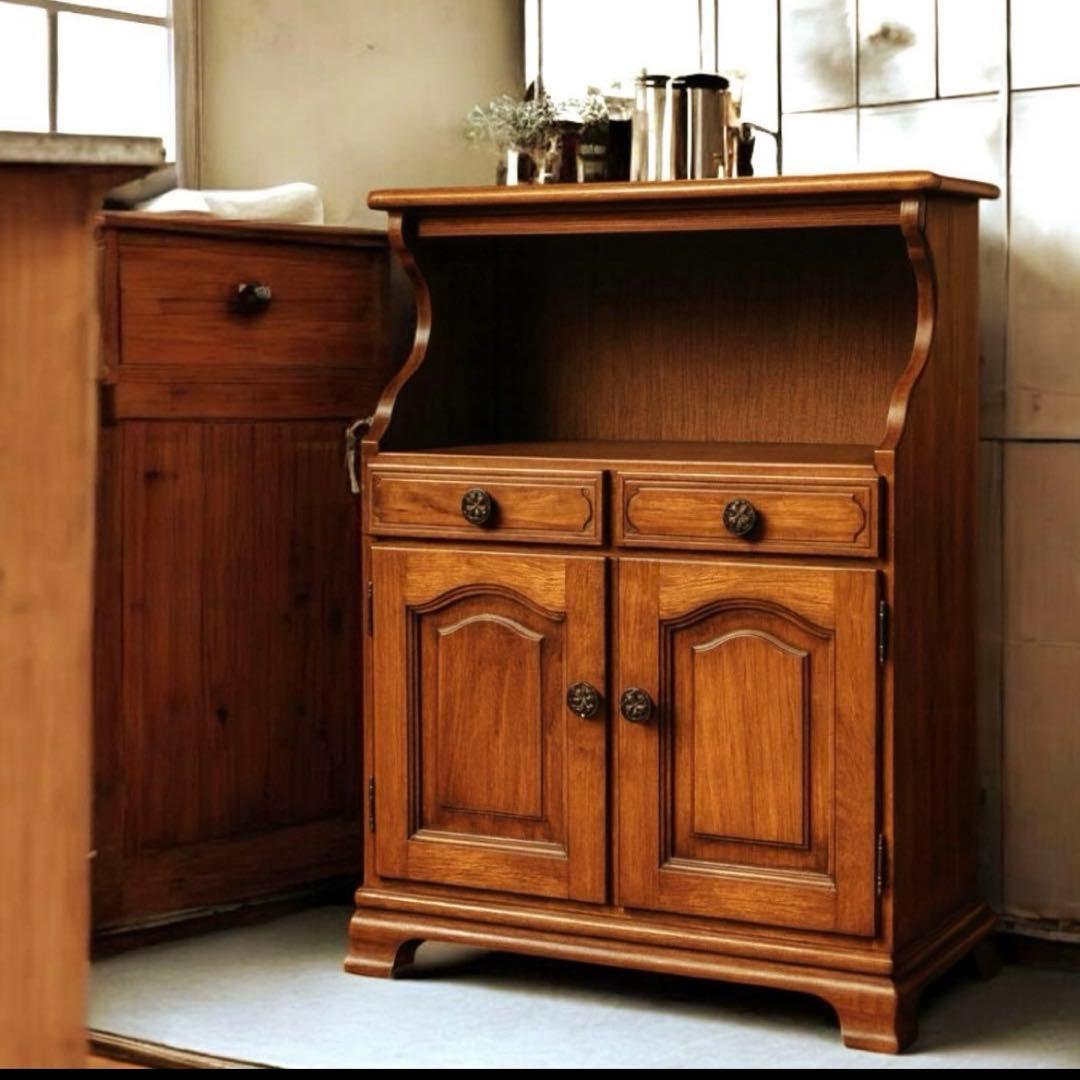 80sカリモク コロニアル観音扉 カントリーキャビネット電話台 ブラウン