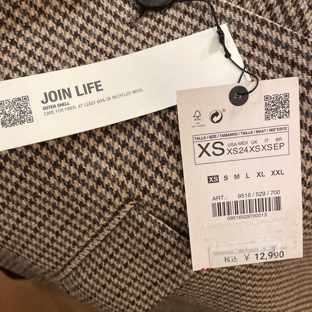新品タグ付きZARA ウール ブレンド ブレザー エルボーパッチ 千鳥格子