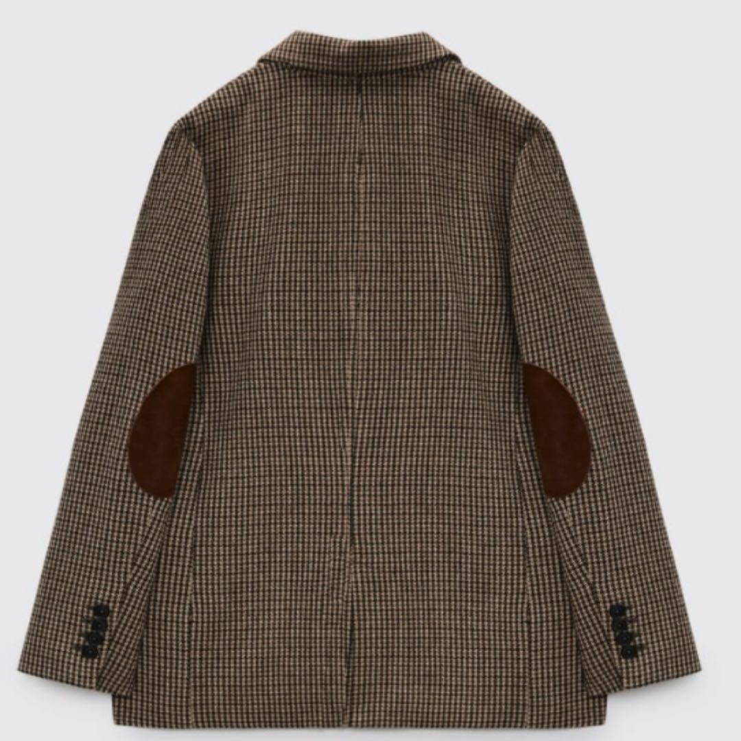 新品タグ付きZARA ウール ブレンド ブレザー エルボーパッチ 千鳥格子